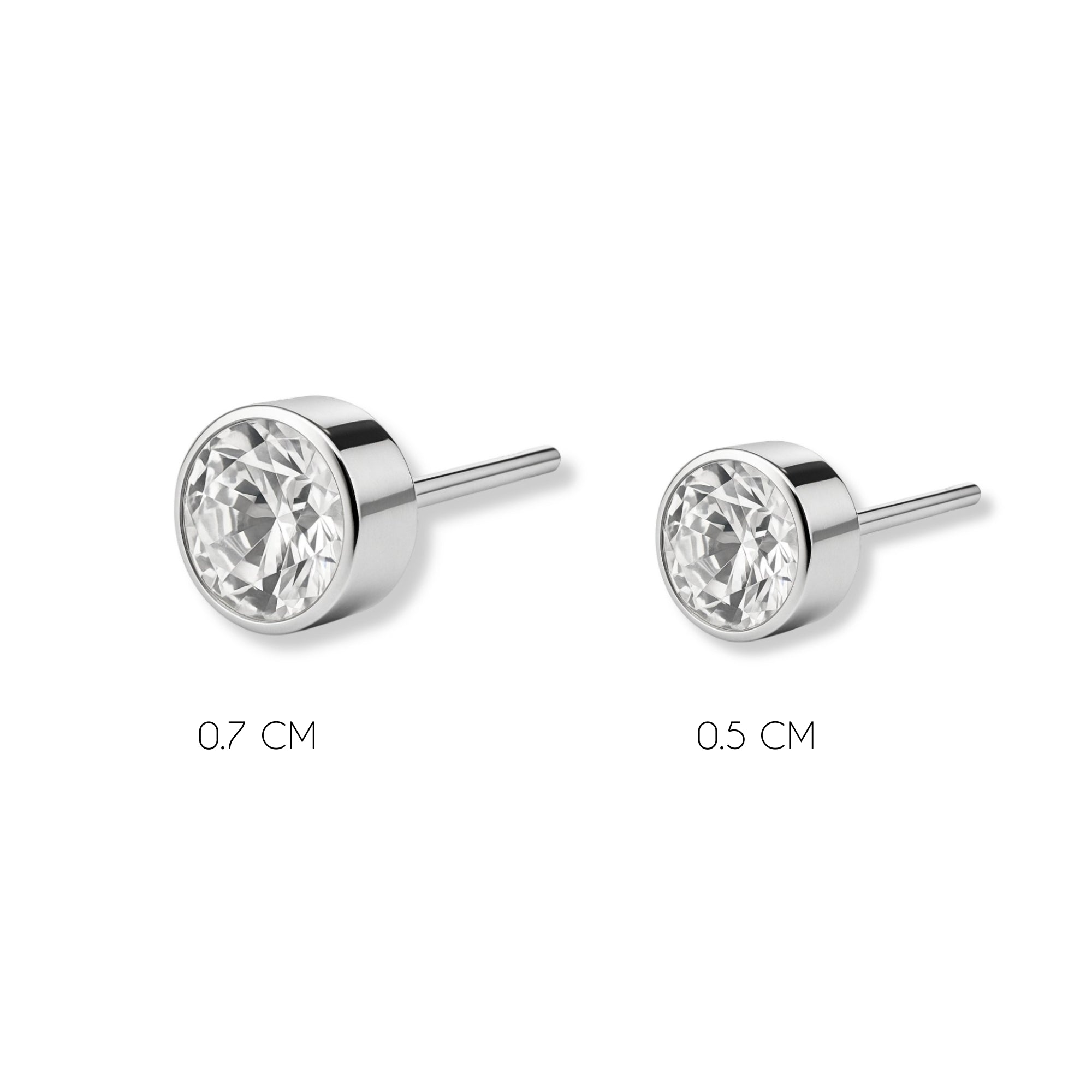 Aretes punto de luz biselado tamaños varios elaborados en plata 925 de AMBAR joyería fina