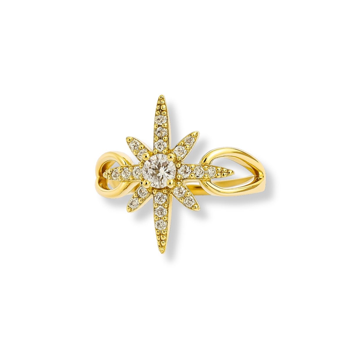 anillo estrella polar con cristales elaborado en oro laminado de AMBAR Joyería