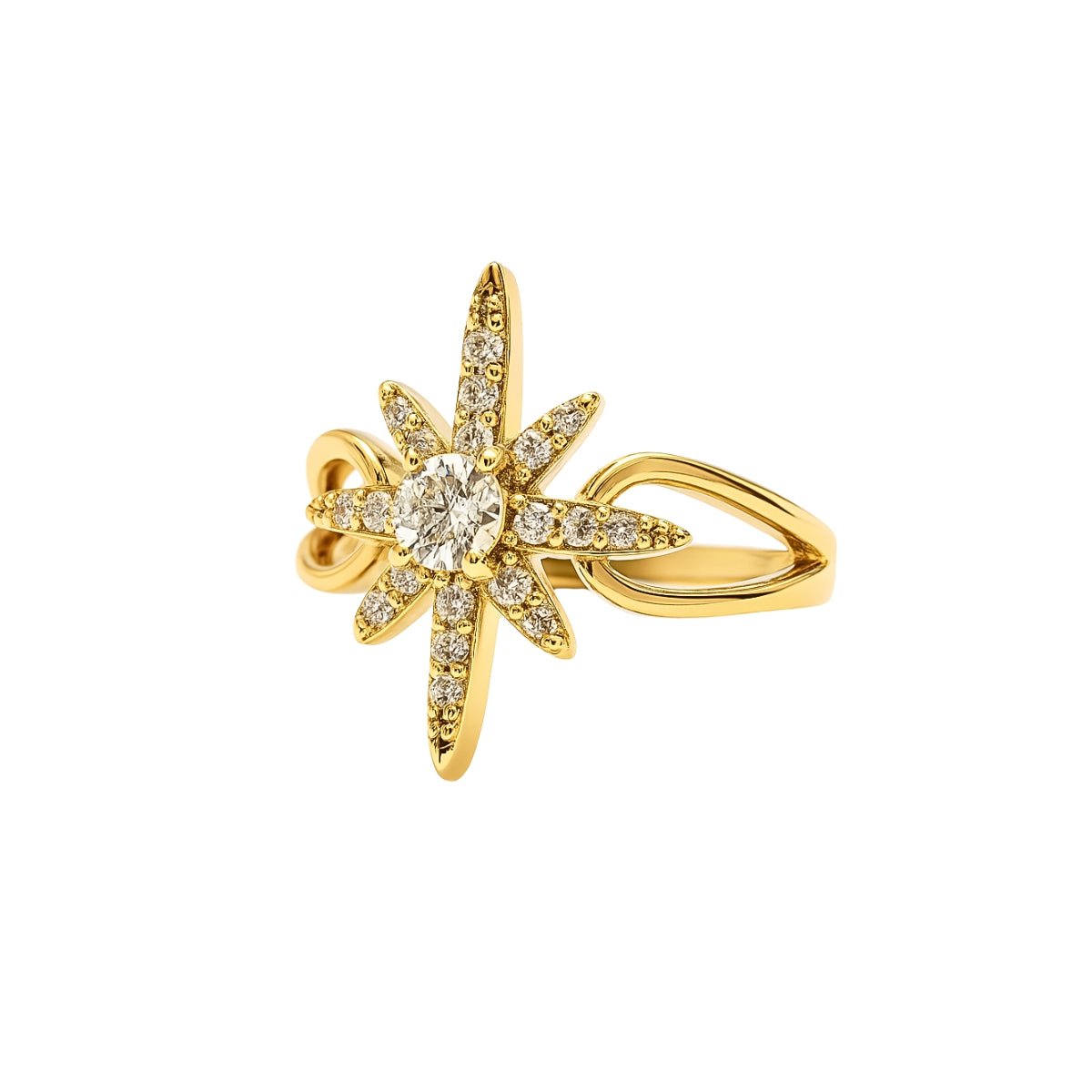 anillo estrella polar con cristales de lado elaborado en oro laminado de AMBAR Joyería