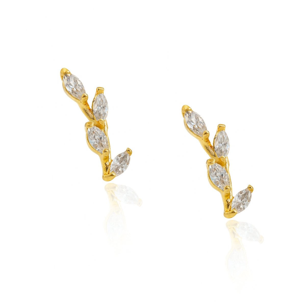aretes Bali hojitas trepador con cristal elaborado en oro laminado de AMBAR joyería