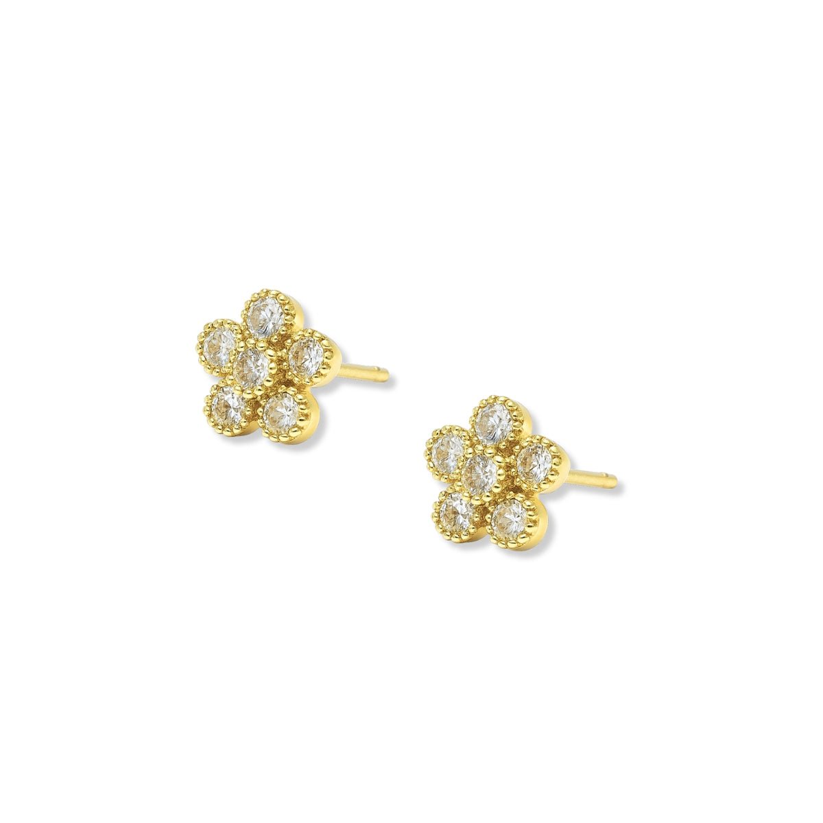 arete florecita de crital elaborado en oro laminado de AMBAR joyería