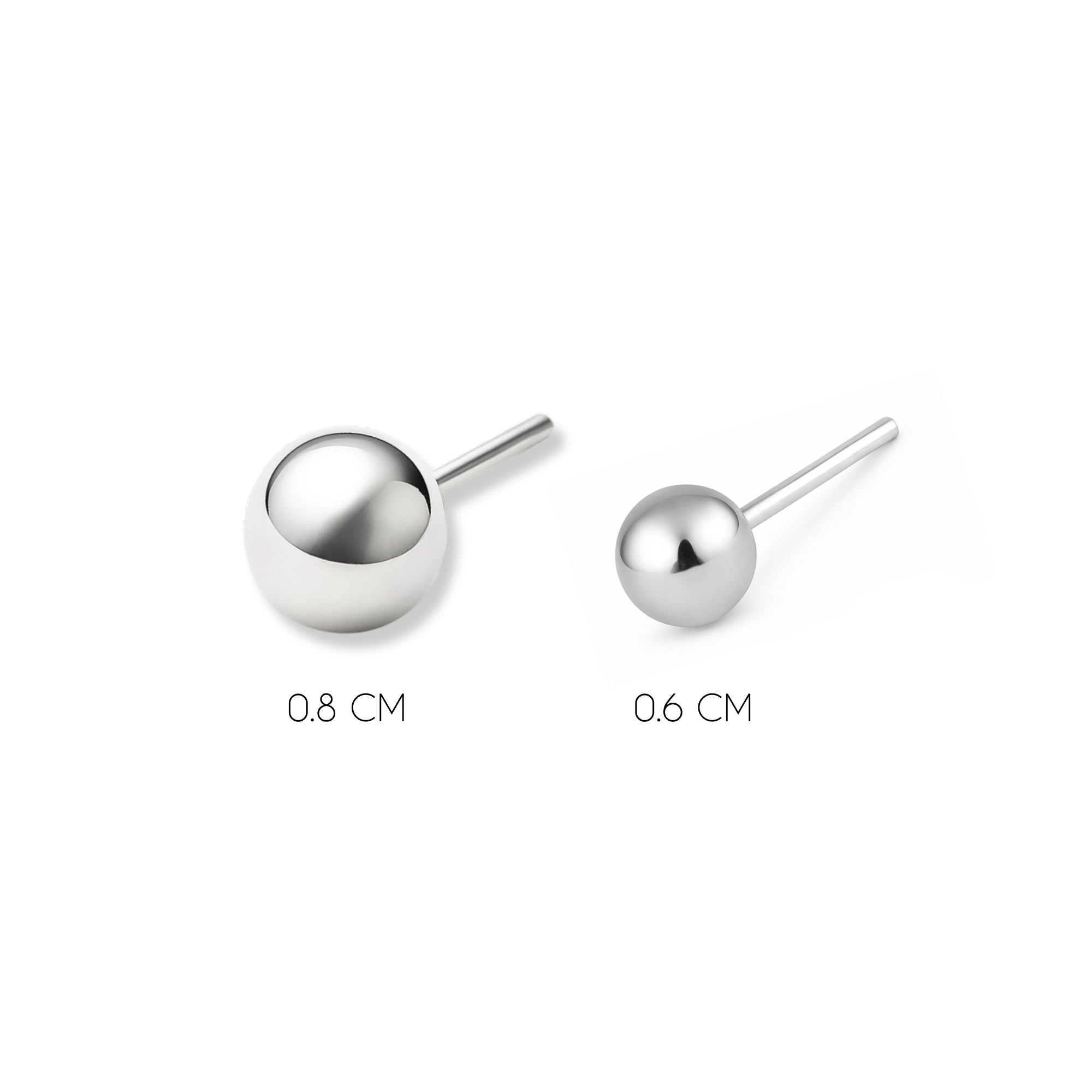 Aretes bolita brillante tamaños varios elaborados en plata 925 de AMBAR joyería fina