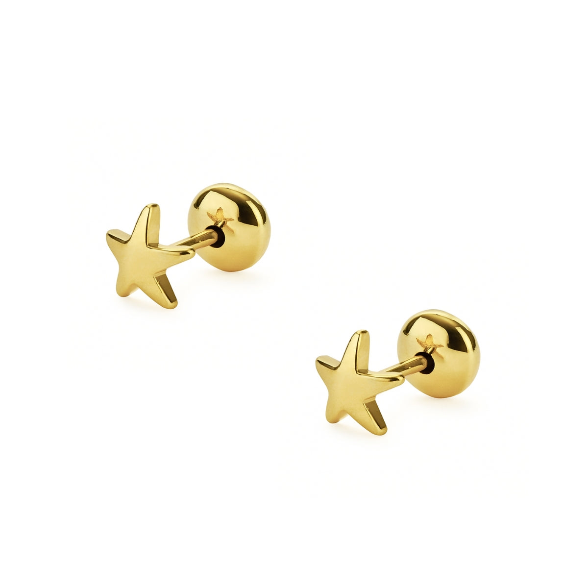 aretes para niña estrellita tiny con tope especial elaborado en oro laminado de AMBAR joyería