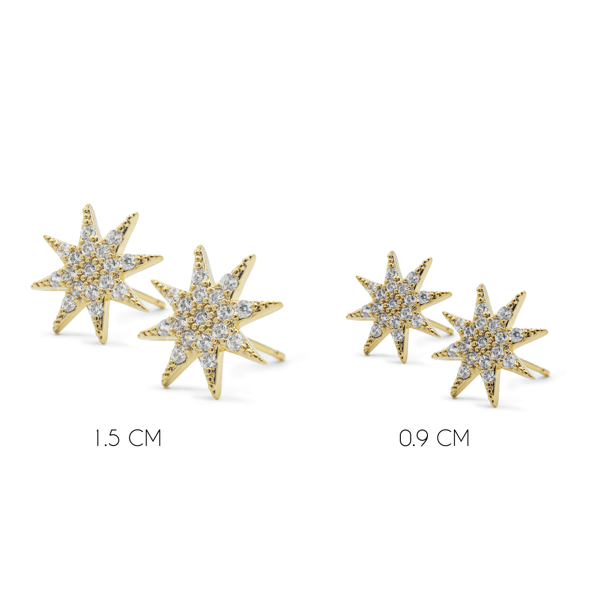 Aretes Estrella Polar de 1.5 cm y 0.9 cm de AMBAR Joyería Fina