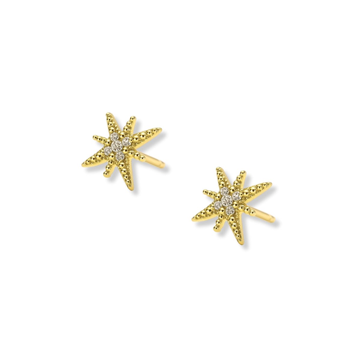 Aretes Estrella Polar mini de costado con cristales elaborado en oro laminado de AMBAR Joyería Fina