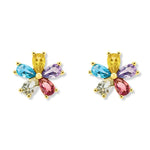 Aretes de oro laminado flor arco iris tamaño 1.4 cm con circones de colores de AMBAR joyería
