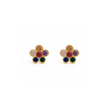 aretes roseta de cristal rainbow elaborado en oro laminado de AMBAR joyería