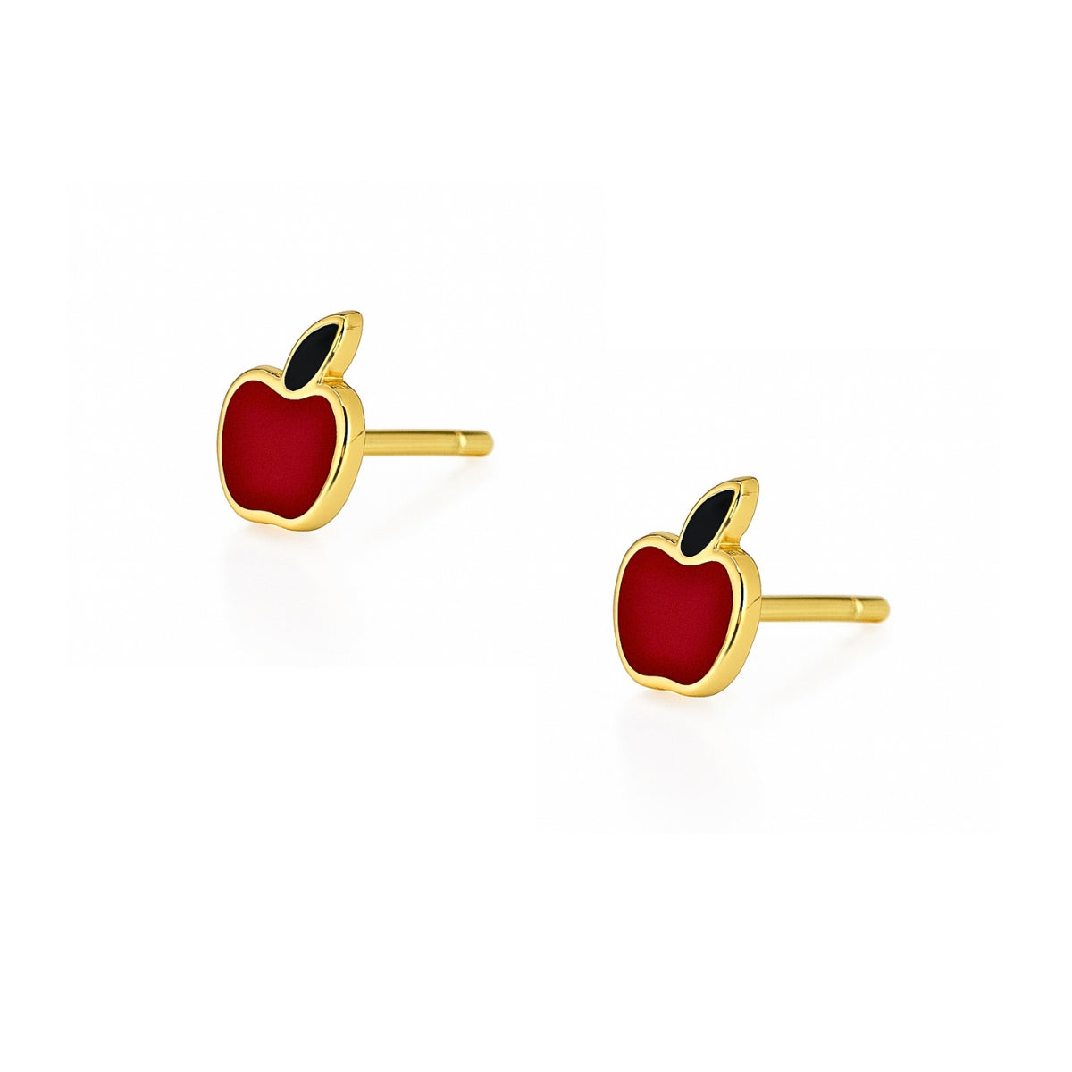 Aretes manzanita, esmaltados de perfil coquetos para niñas elaborados en oro laminado de AMBAR joyería