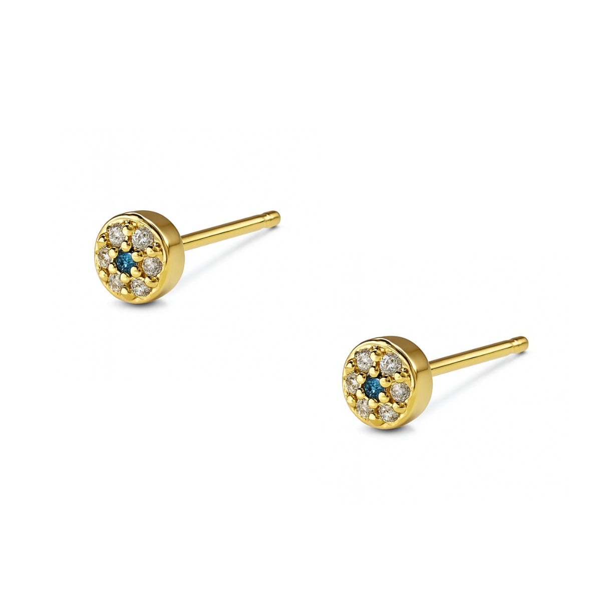 Aretes mini ojito con cristal de lado elaborado en oro laminado de AMBAR joyería