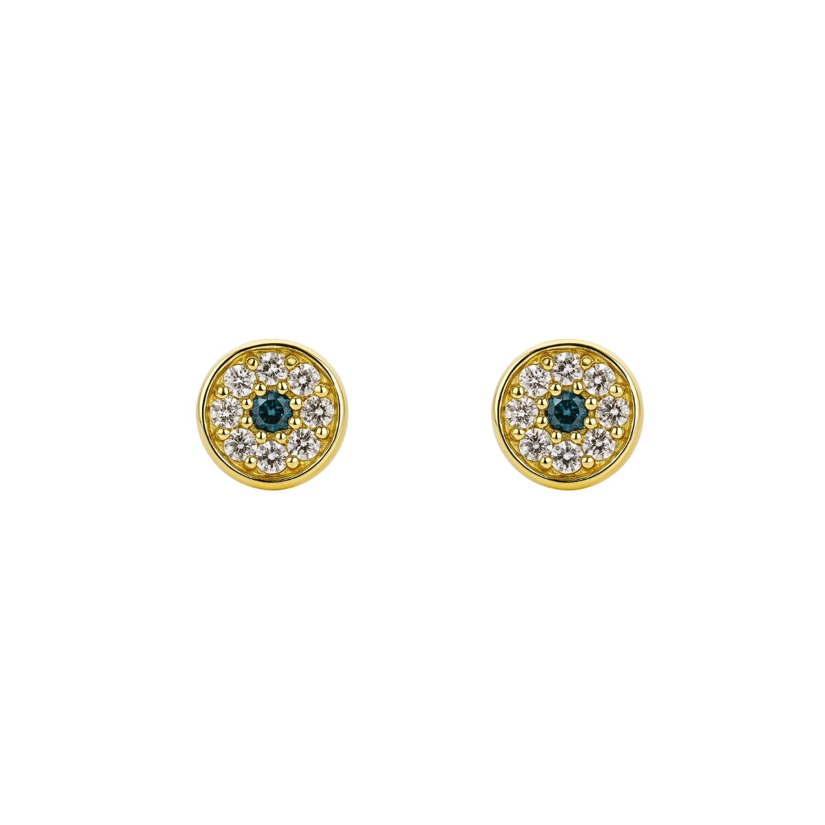 Aretes mini ojito con cristal elaborado en oro laminado de AMBAR joyería