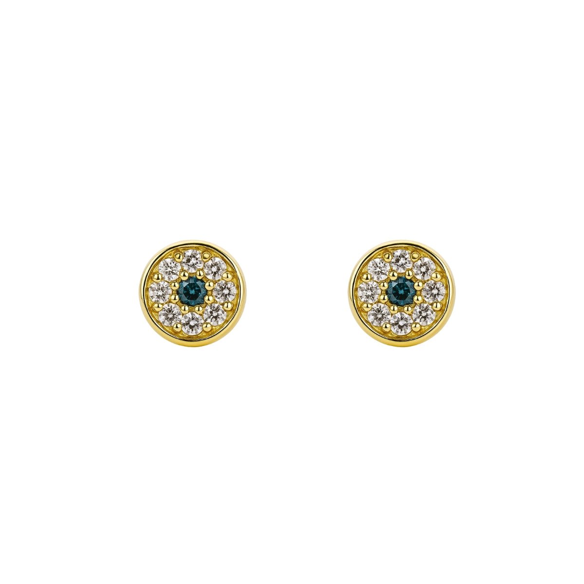 Aretes mini ojito con cristal elaborado en oro laminado de AMBAR joyería