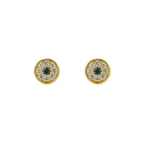 Aretes mini ojito con cristal elaborado en oro laminado de AMBAR joyería