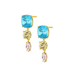 Arete princess triana con cristal celeste  amarillo y rosa enchapado en oro de 18K de AMBAR Joyería Fina