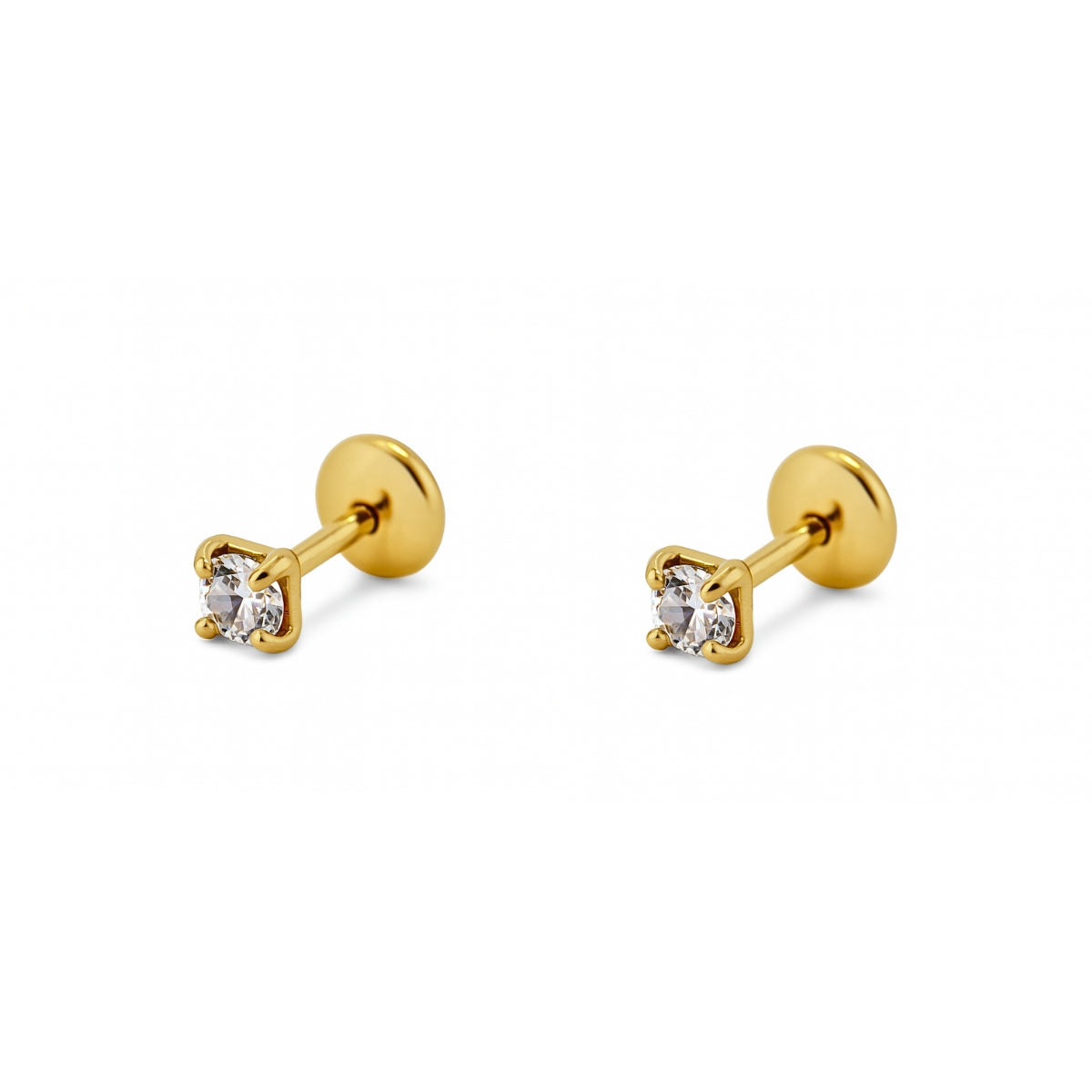 aretes mini punto de luz para niñas elaborado con oro laminado de AMBAR joyería