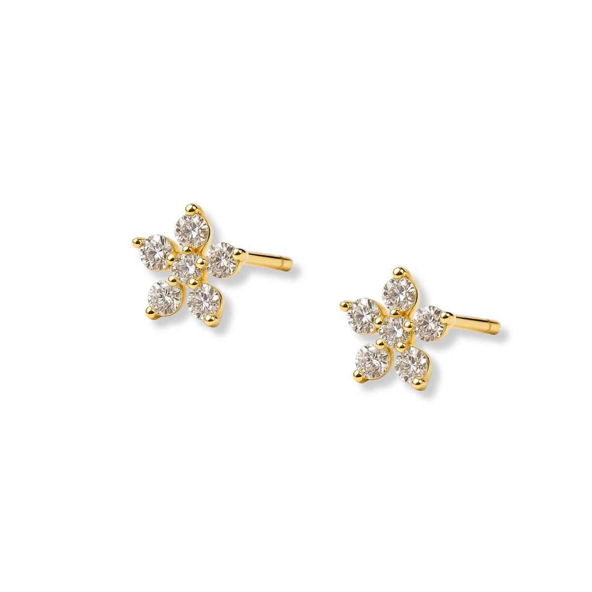 arete florecita dani de 5 pétalos con cristal elaborado en oro laminado de AMBAR joyería
