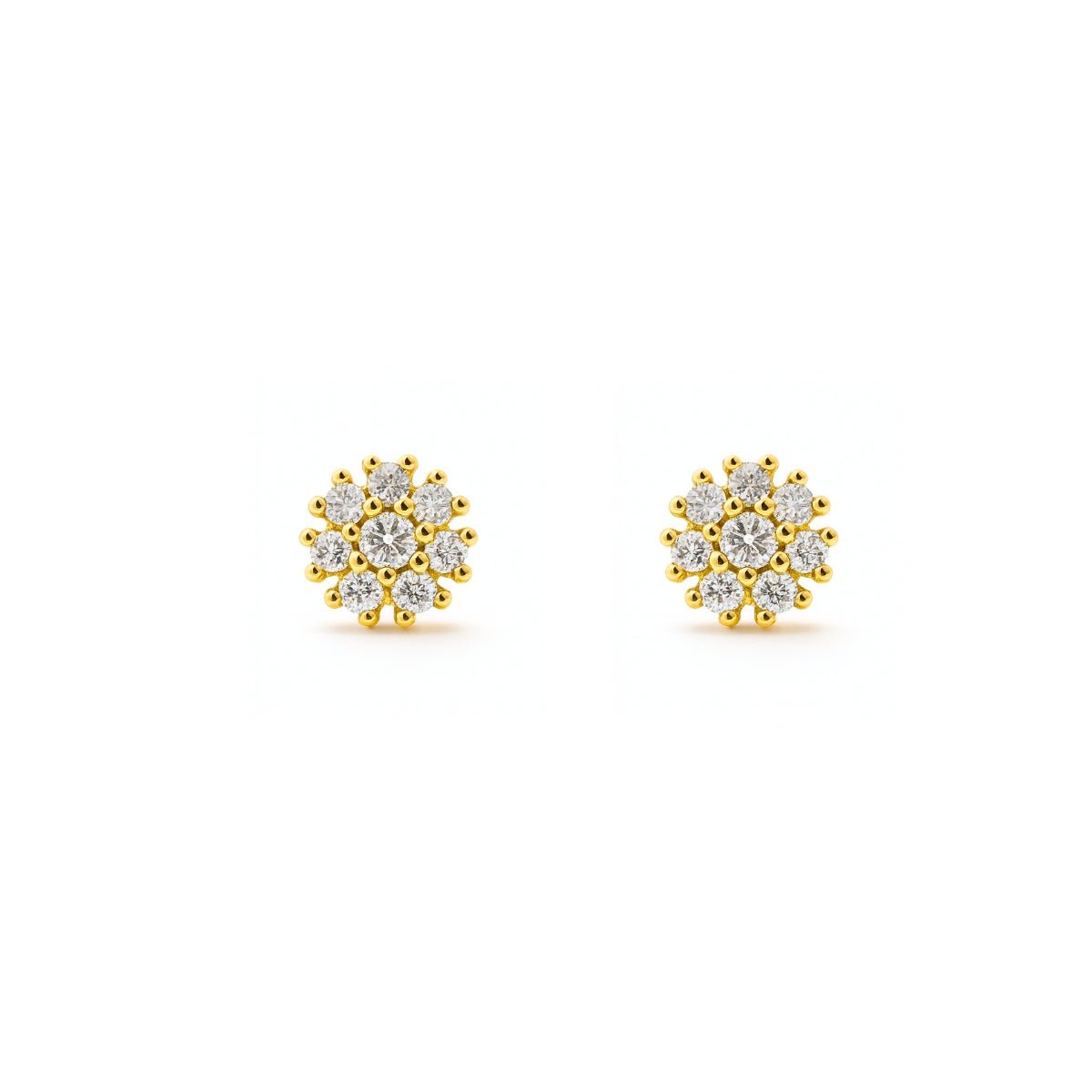 aretes roseta emy de 0.4 cm con cristales elaborado en oro laminado de AMBAR joyería