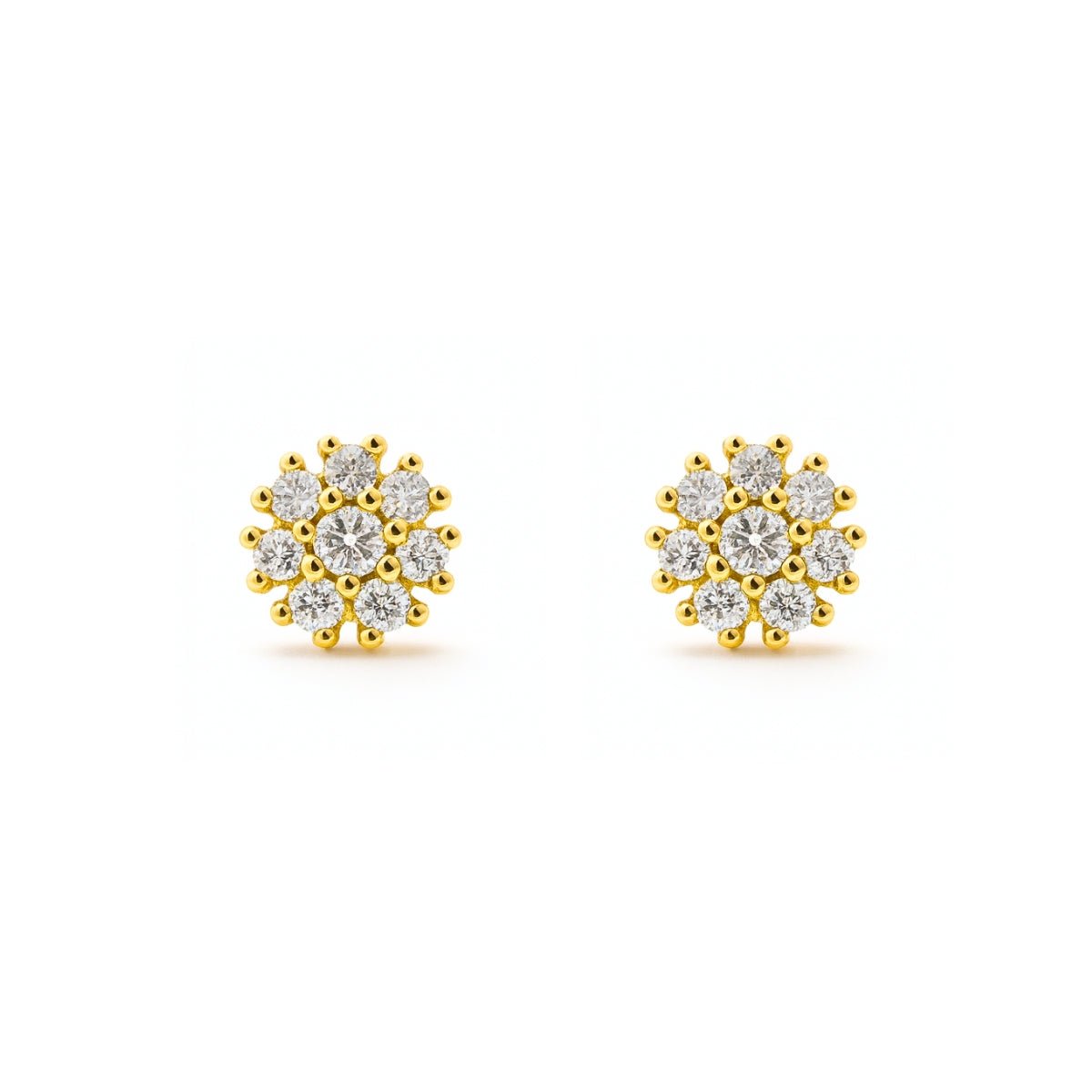 aretes roseta emy de 0.6 cm con cristales elaborado en oro laminado de AMBAR joyería