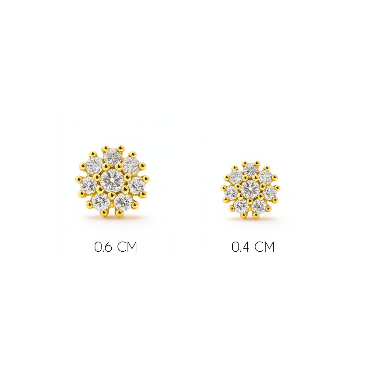 aretes roseta emy de 0.6 cm y 0.4 cm con cristales elaborado en oro laminado de AMBAR joyería