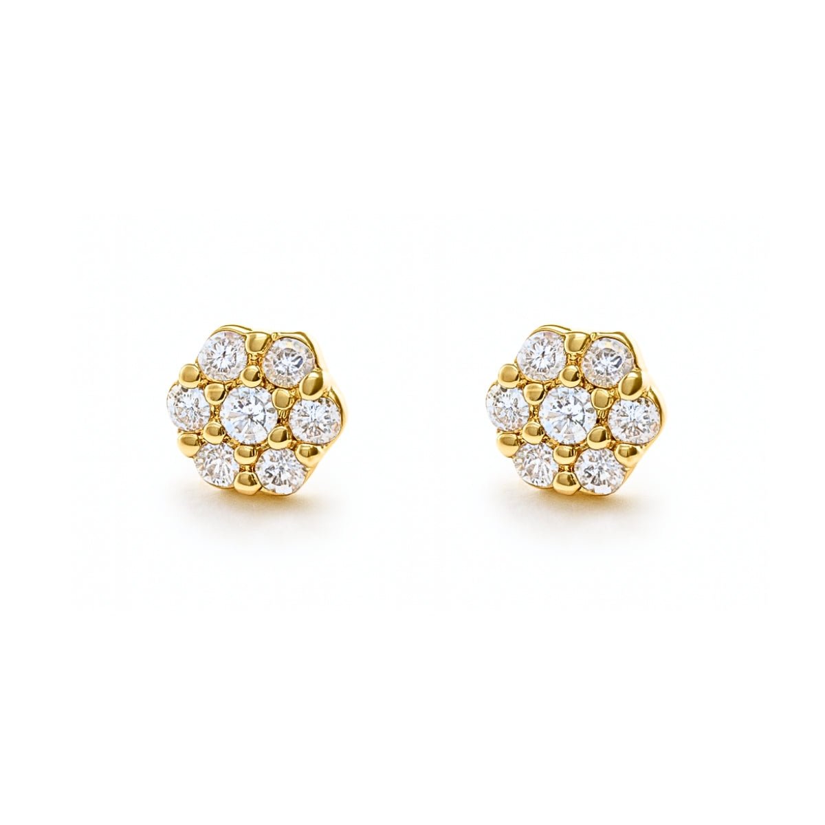 aretes roseta flavia de 0.8 cm con cristales elaborado en oro laminado de AMBAR joyería