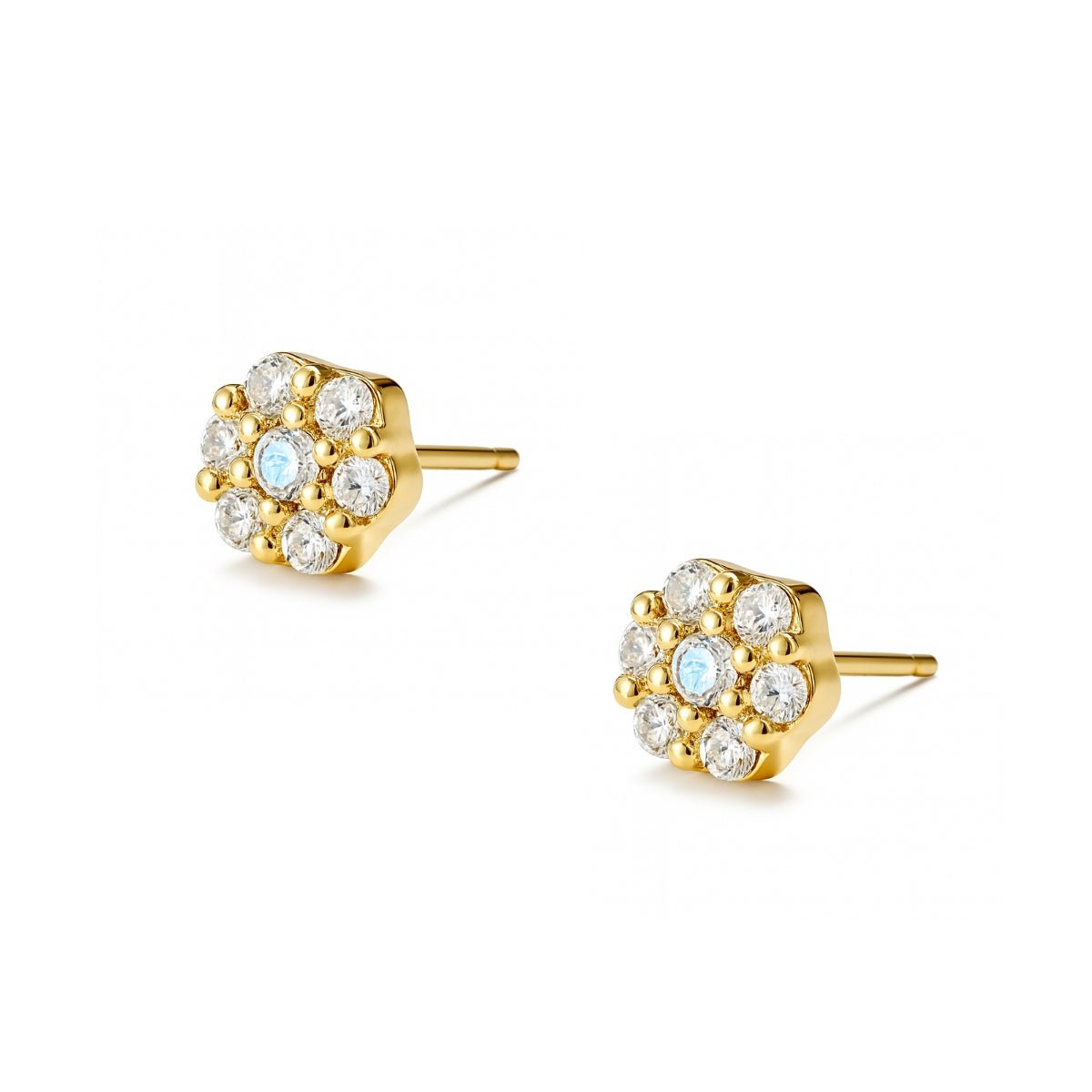 aretes roseta flavia de 0.8 cm con cristales de perfil elaborado en oro laminado de AMBAR joyería