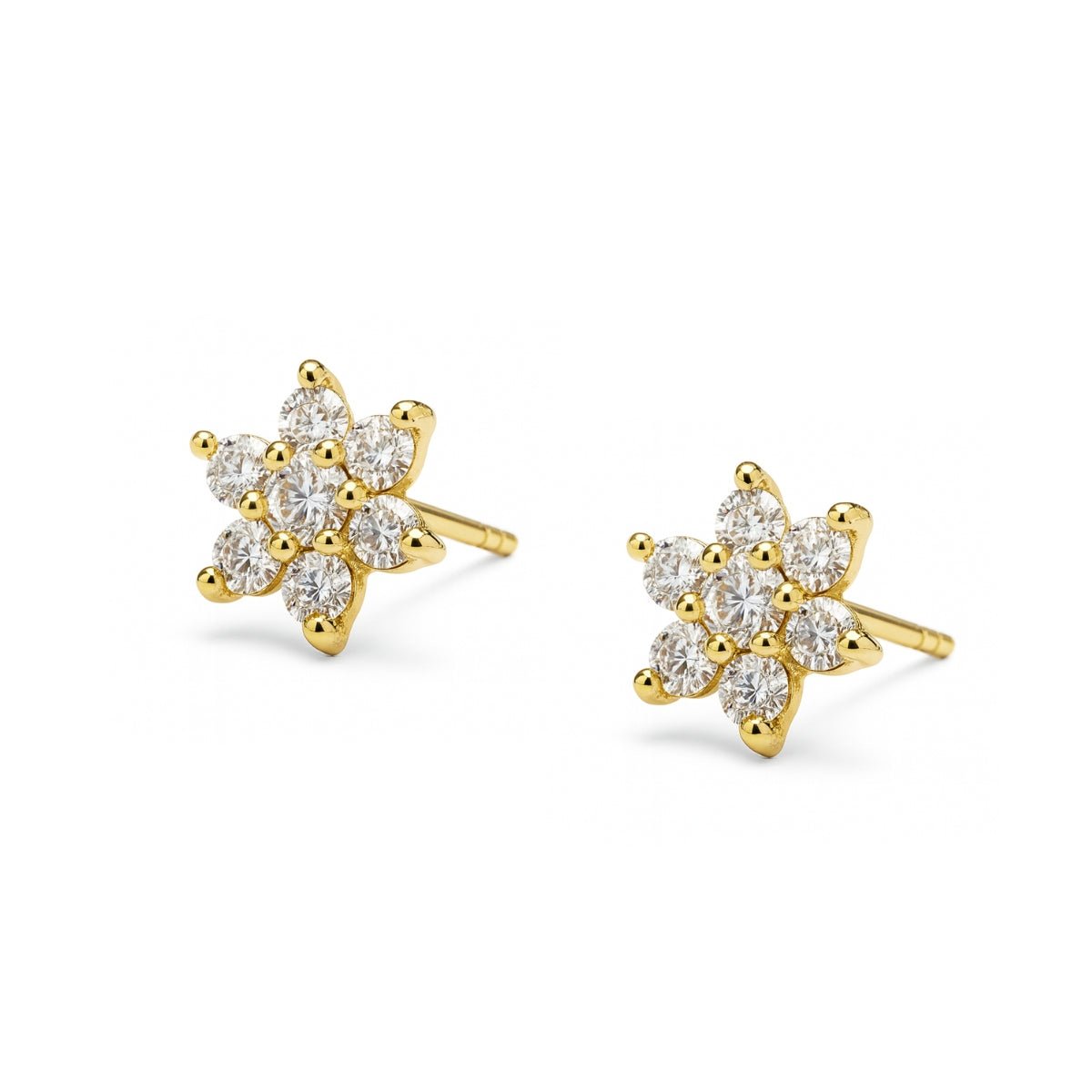 aretes roseta stella con cristales elaborados en oro laminado de AMBAR Joyería