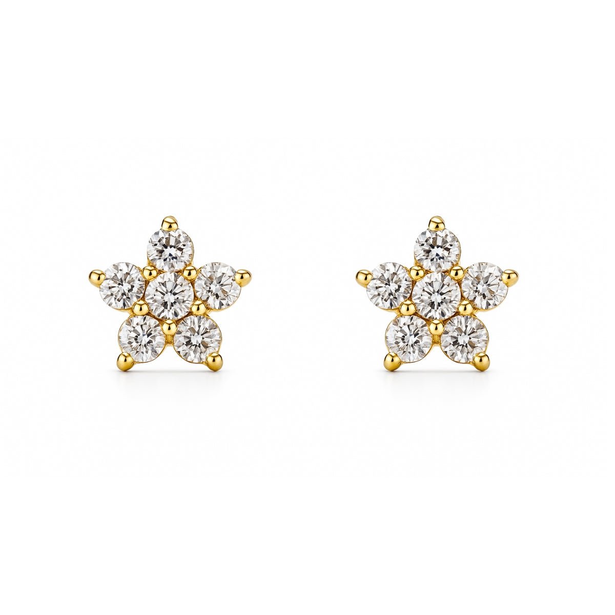 aretes roseta stella con cristales de frente elaborados en oro laminado de AMBAR Joyería