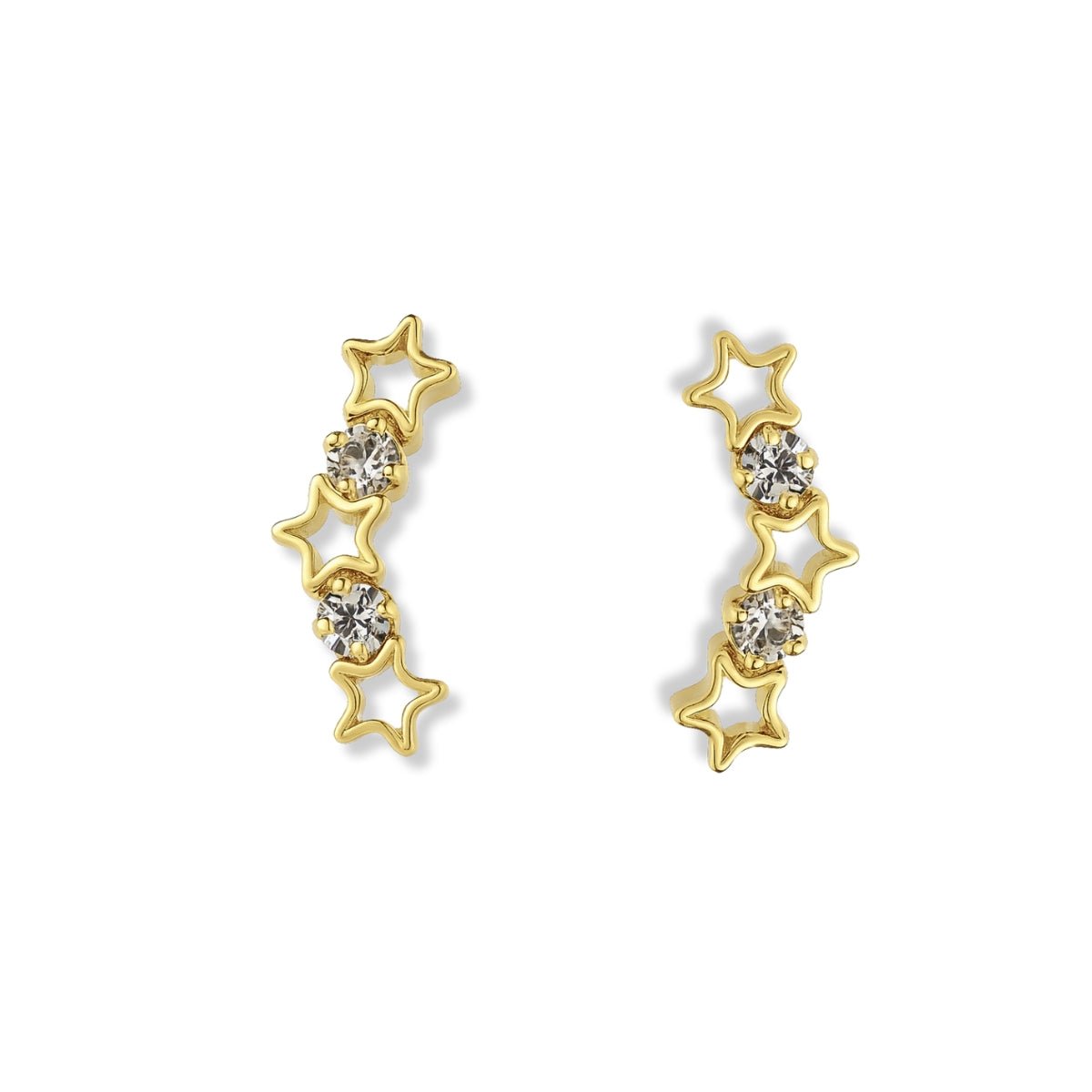 aretes trepadores estrellas brillantes elaborados en oro laminado de AMBAR Joyería
