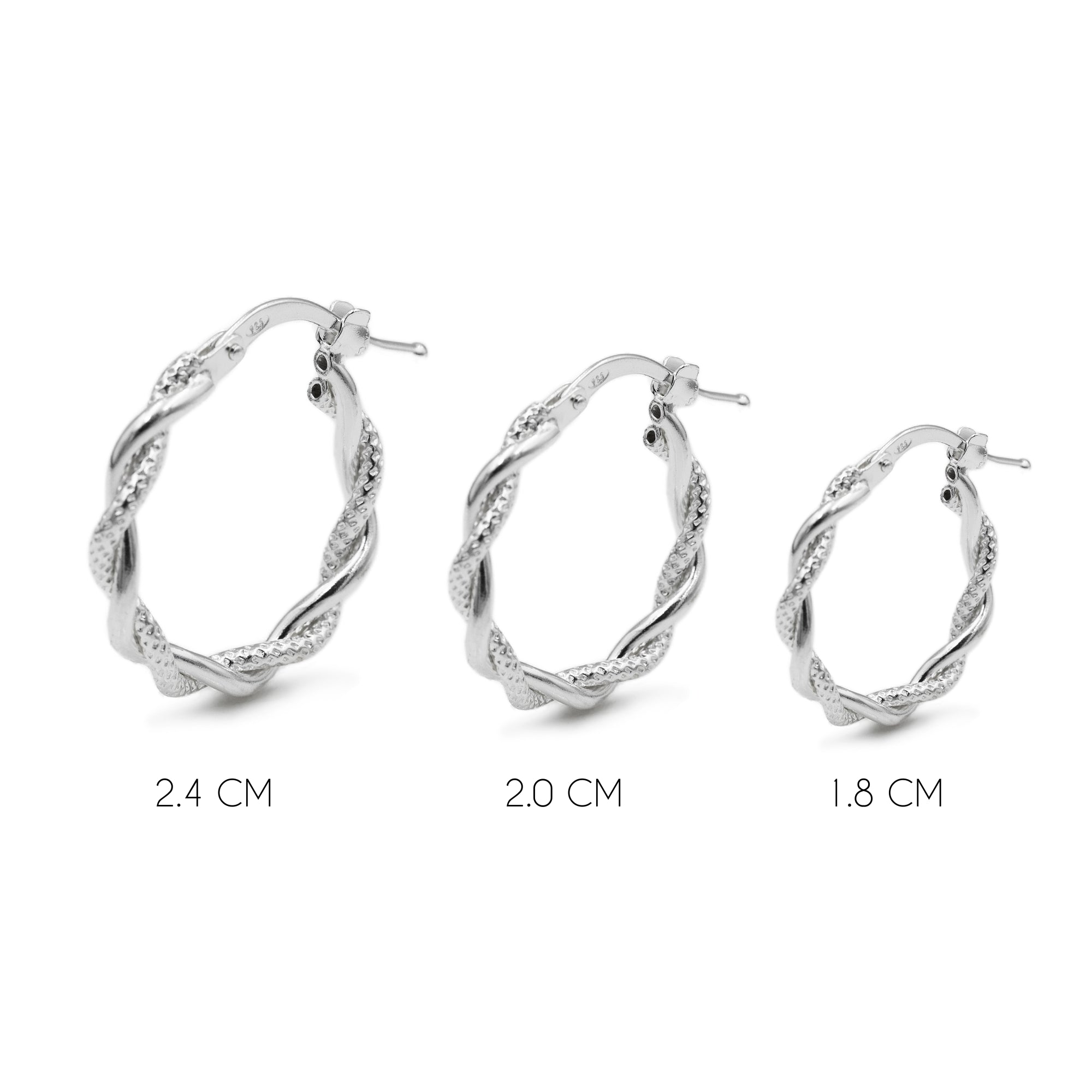 argollas cordón con textura en tres tamaños elaboradas en plata 925 de AMBAR joyería fina
