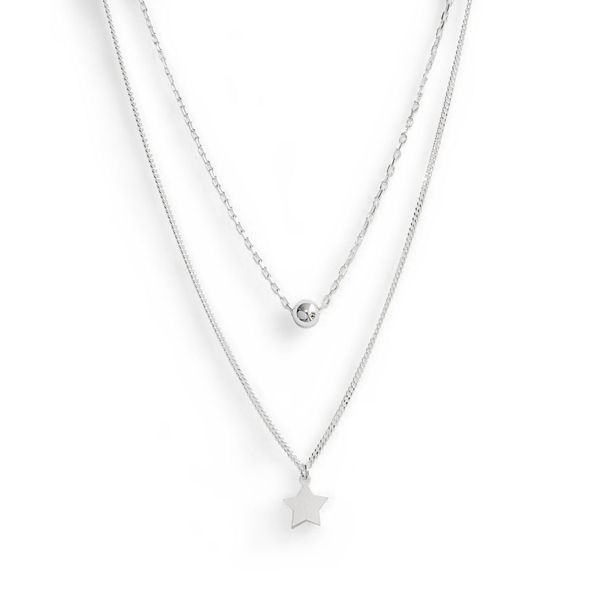 Collar en capas con bolita y estrellita elaborado en plata 925 de AMBAR joyería