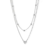 Collar en capas cadena de bolitas y cadena con corazon plata 925 de AMBAR joyería