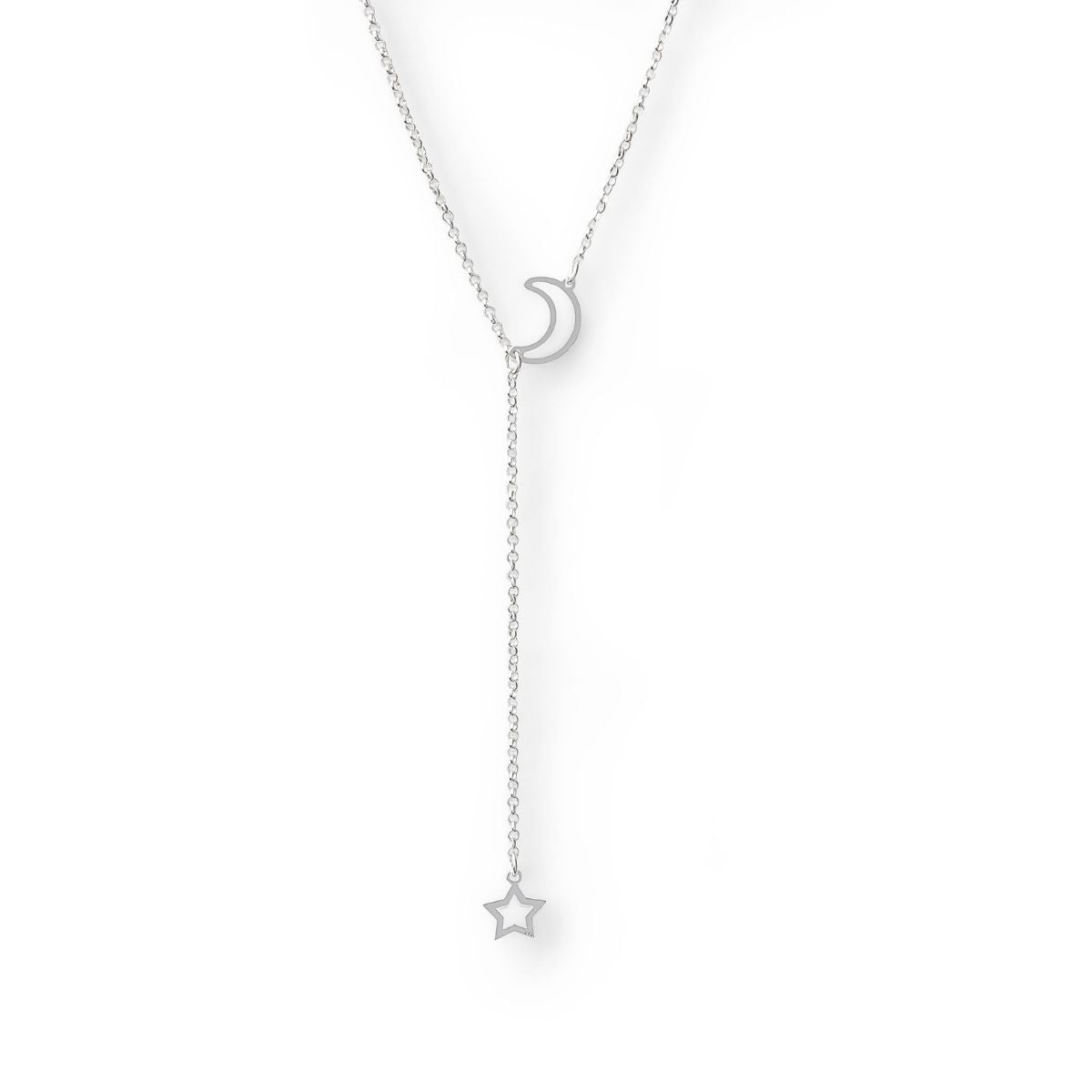 Collar Conty, modelo moderno y casual con dije de luna y estrella elaborado en plata 92de AMBAR joyería
