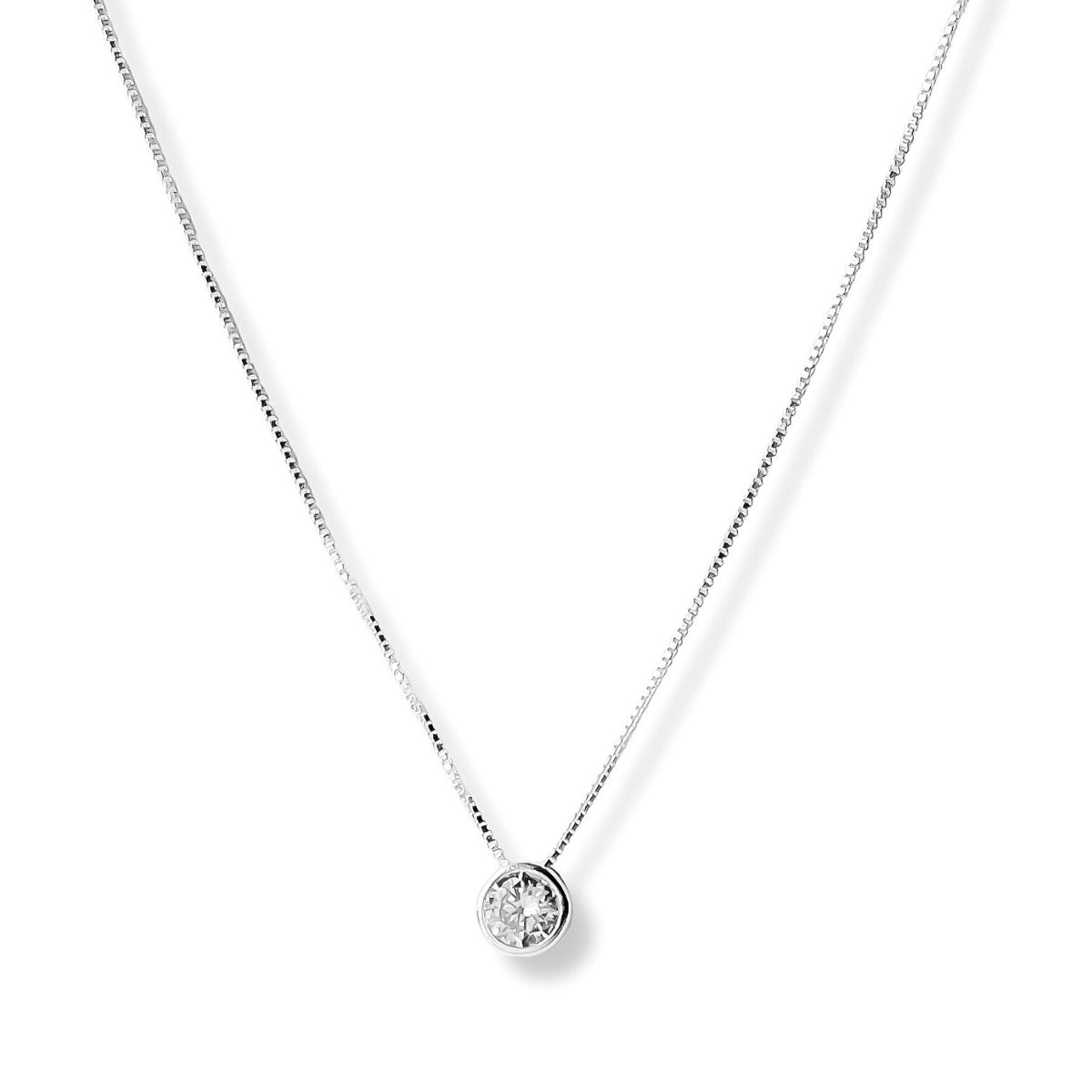 collar punto de luz con una Circonita cubica de 0.7 cm transparente elaborado en plata 925 de AMBAR joyería