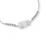 pulsera buho simbolo de sabiduria al detalle con bolitas y sistema regulable elaborada en plata 925 de AMBAR Joyería Fina