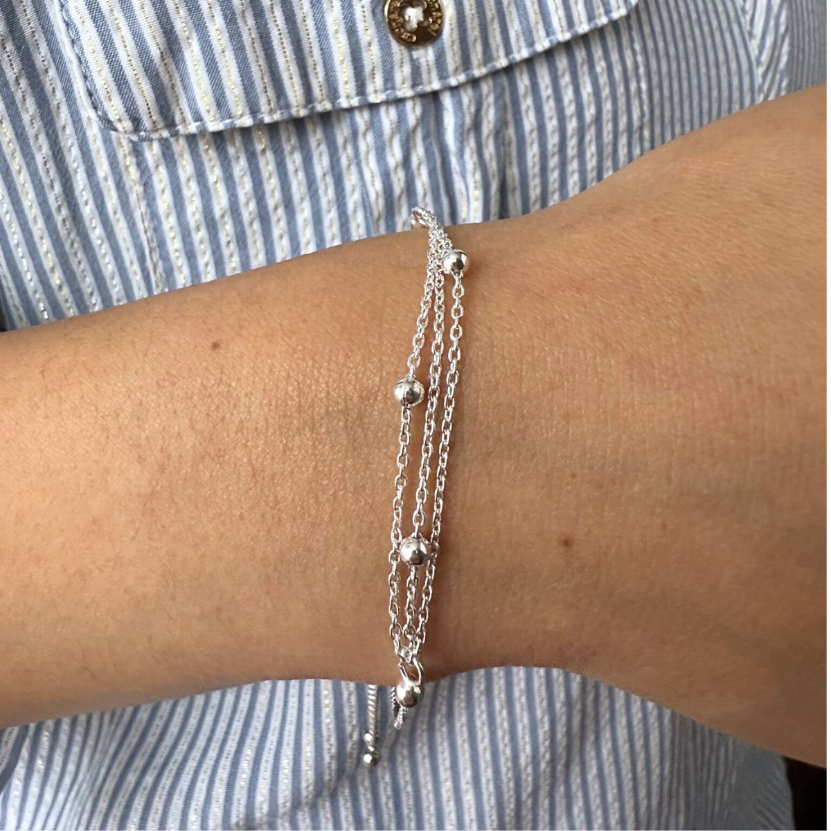 pulsera cadenitas y bolitas con sistema regulable en modelo elaborada en plata 925 de AMBAR Joyería Fina