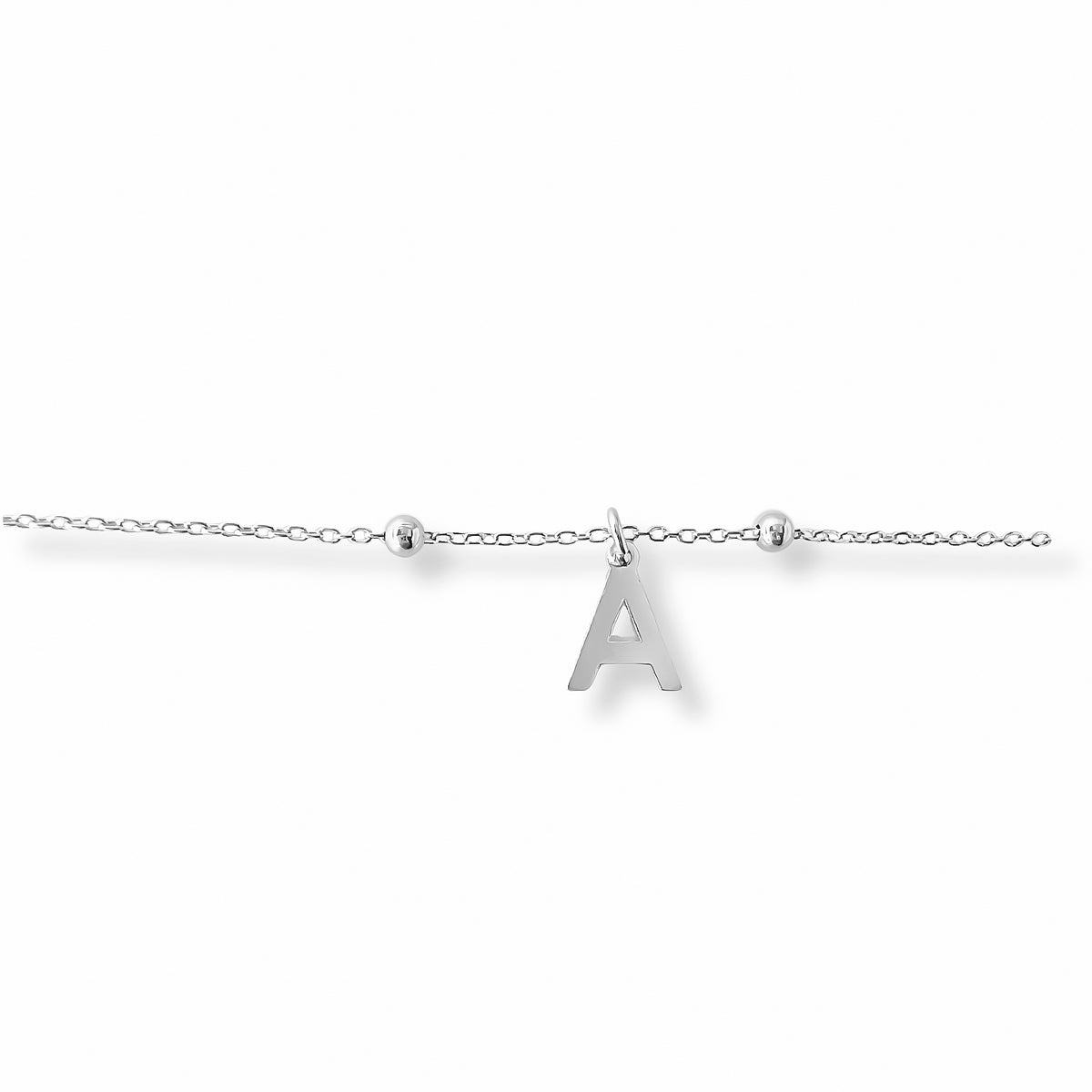 pulsera Inicial A al detalle elaborada en plata 925 de AMBAR joyería