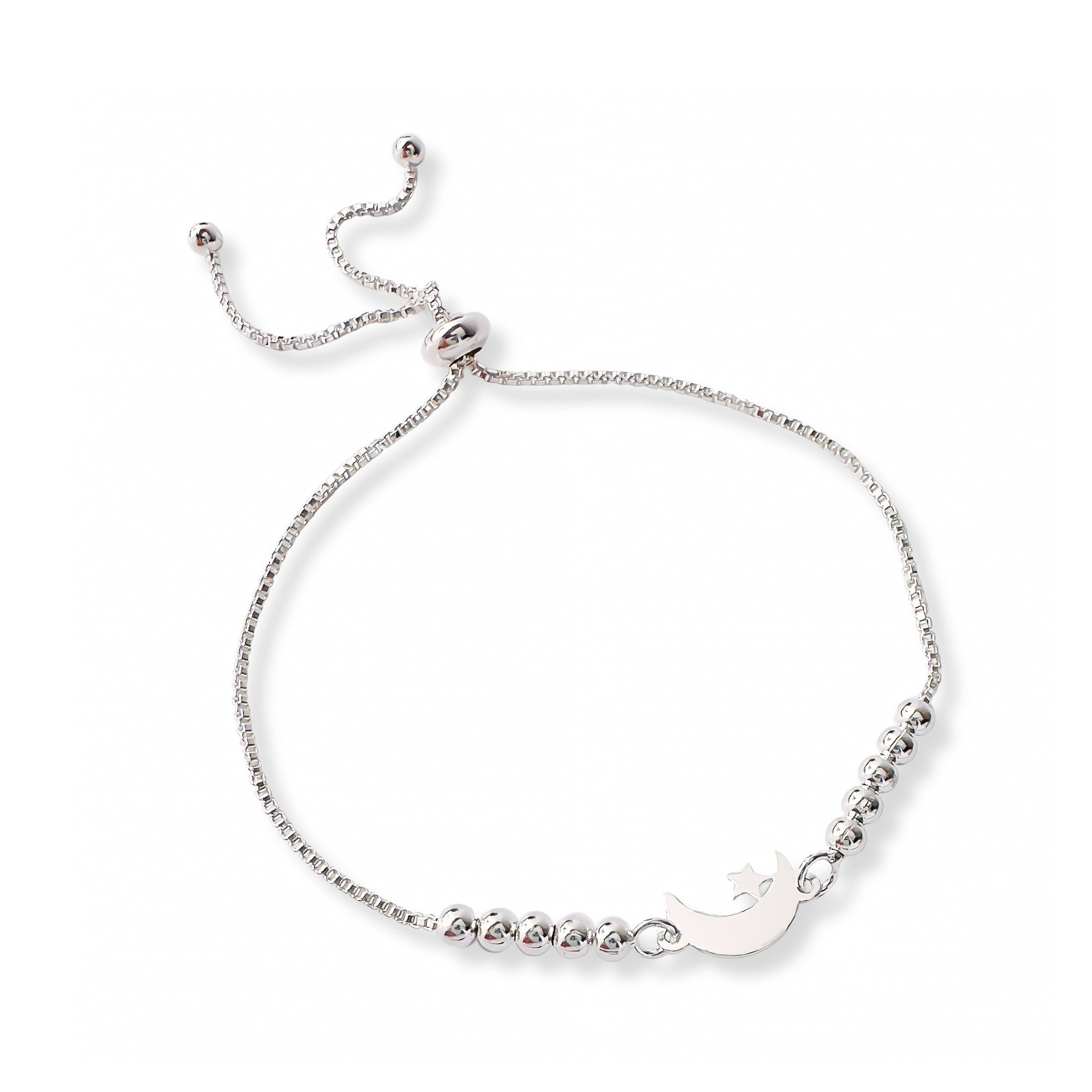 pulsera lunita y estrella con sistema regulable elaborada en plata 925 de AMBAR Joyería Fina