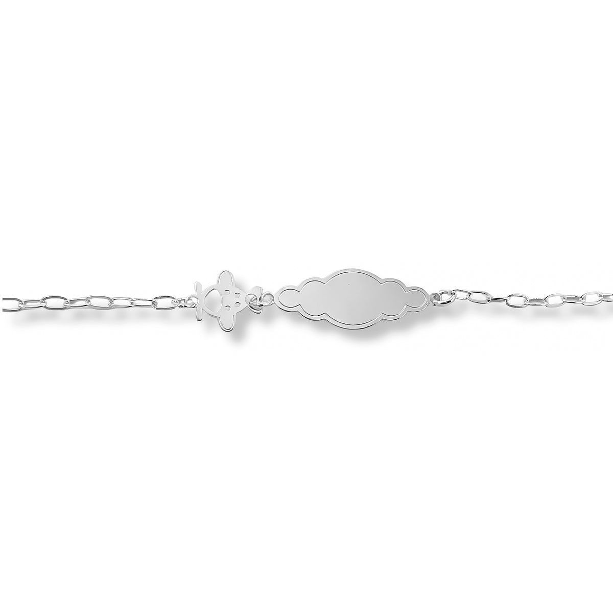 pulsera para niña con placa de nube al detalle ideal para grabar nombre elaborada en plata 925 de AMBAR joyería