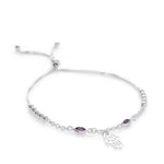 pulsera regulable manito y cristal morado elaborada en plata 925 de AMBAR Joyería
