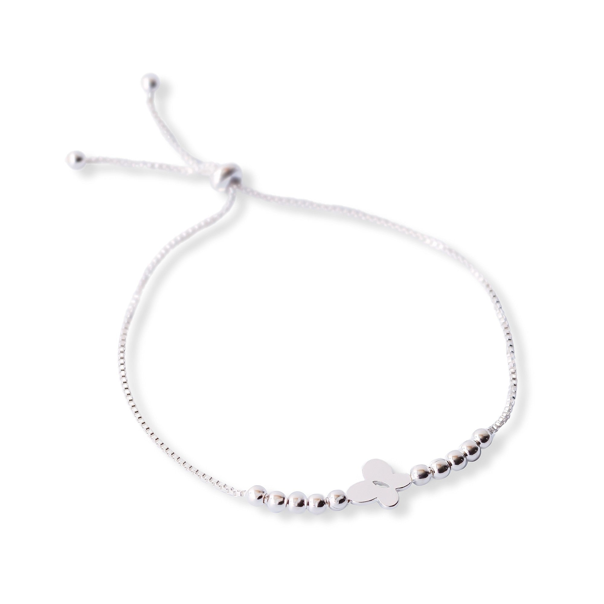 pulsera mariposita plana con bolitas y sistema regulable elaborada en plata 925 de AMBAR Joyería Fina