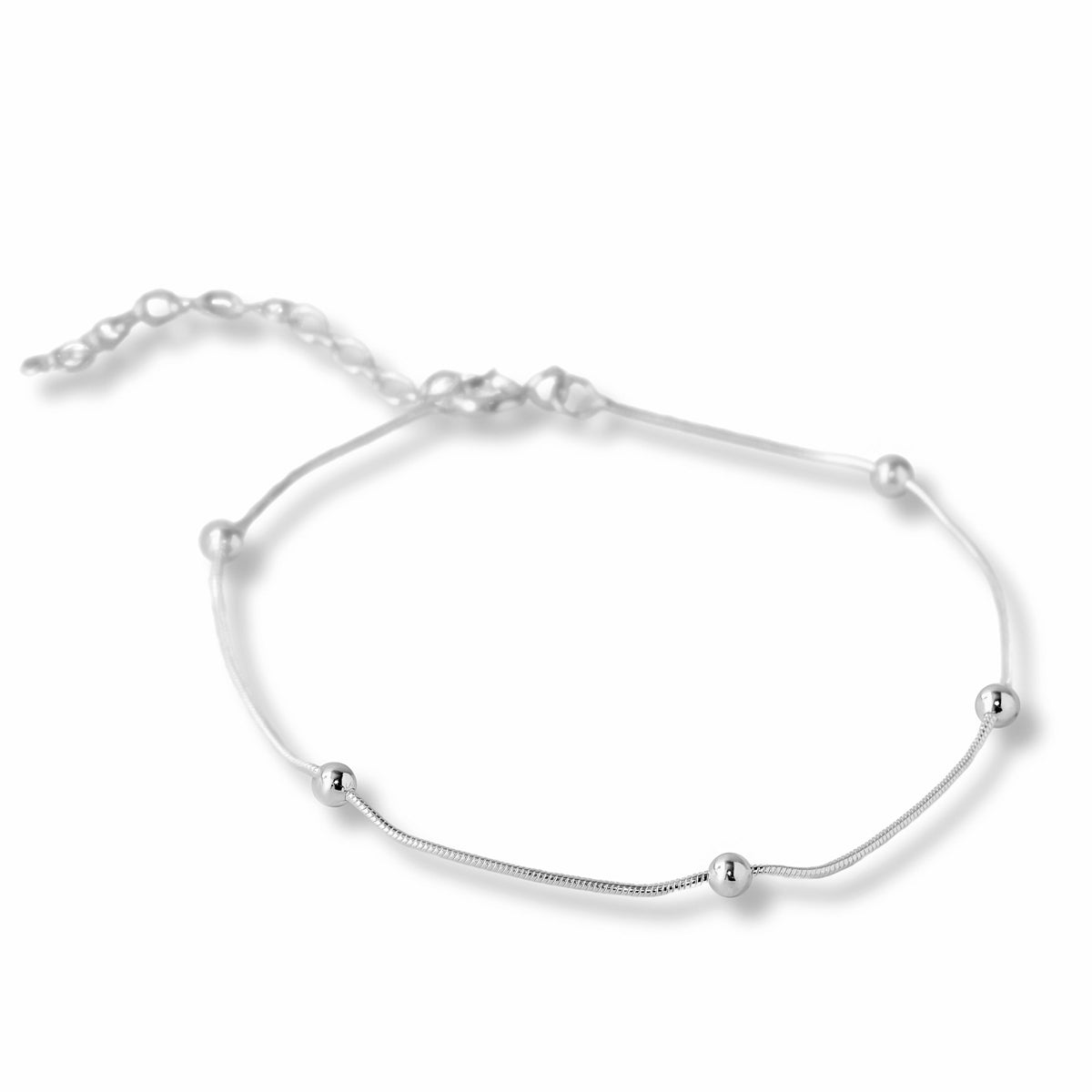 pulsera satelite de bolitas cadena colita de raton elaborada en plata 925 de AMBAR joyería