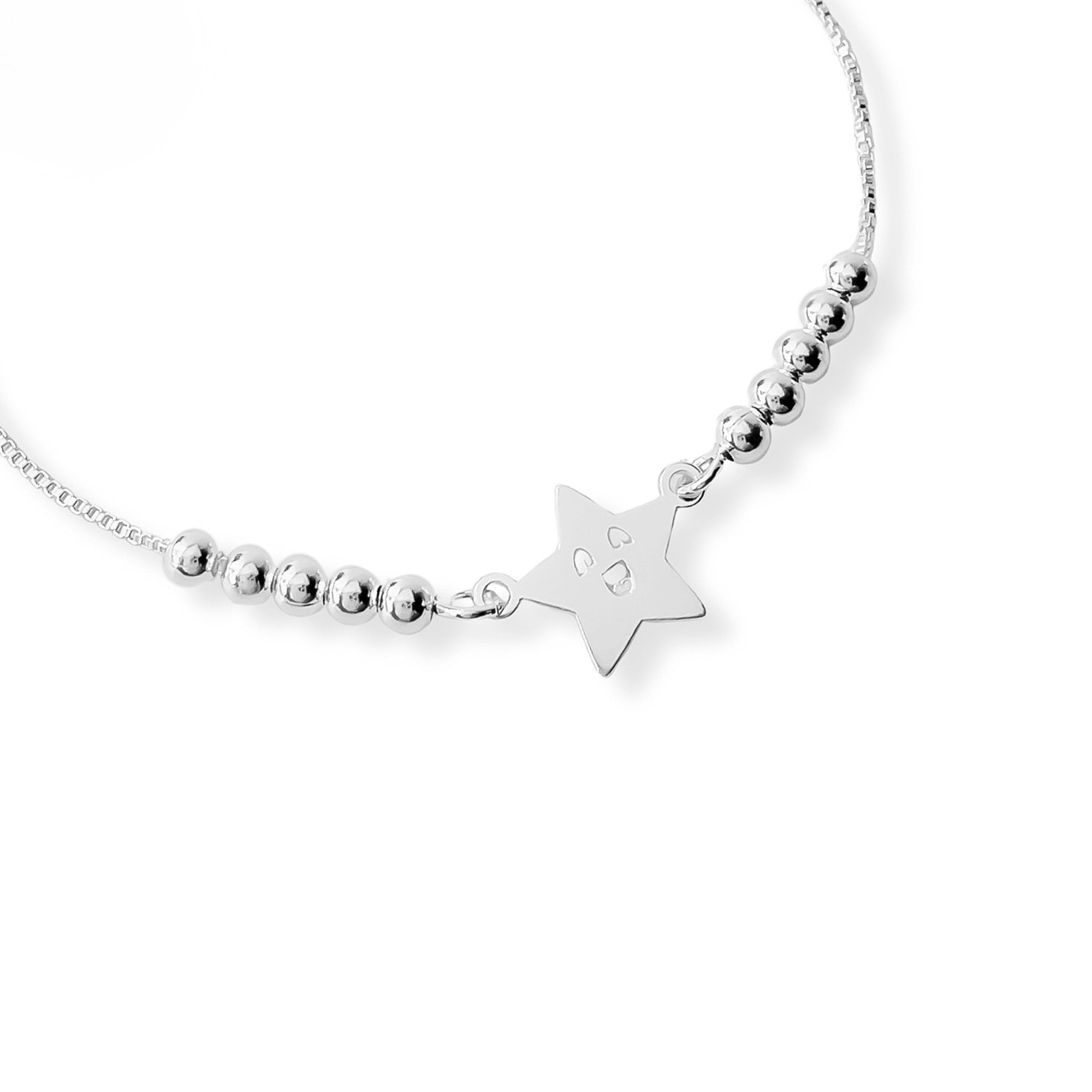pulsera star smile con bolitas al detalle y sistema regulable elaborada en plata 925 de AMBAR Joyería Fina