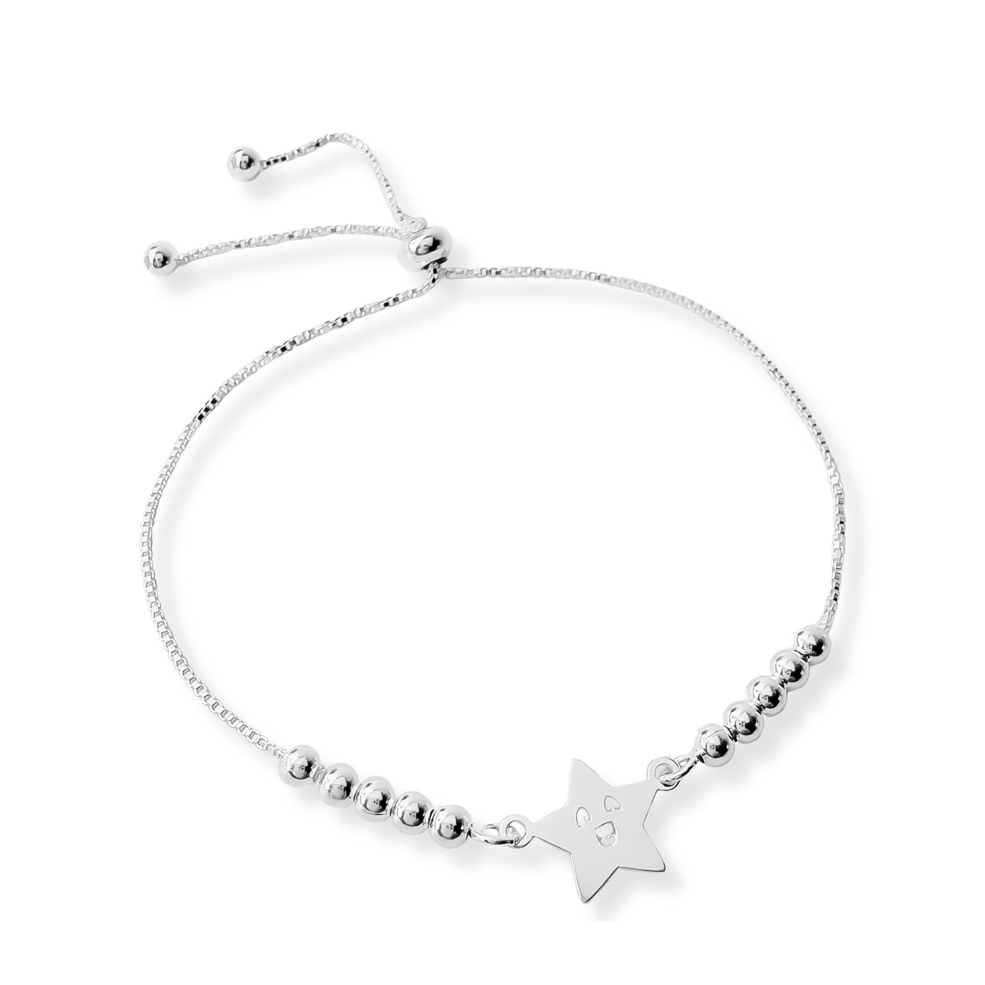 pulsera star smile con bolitas y sistema regulable elaborada en plata 925 de AMBAR Joyería Fina