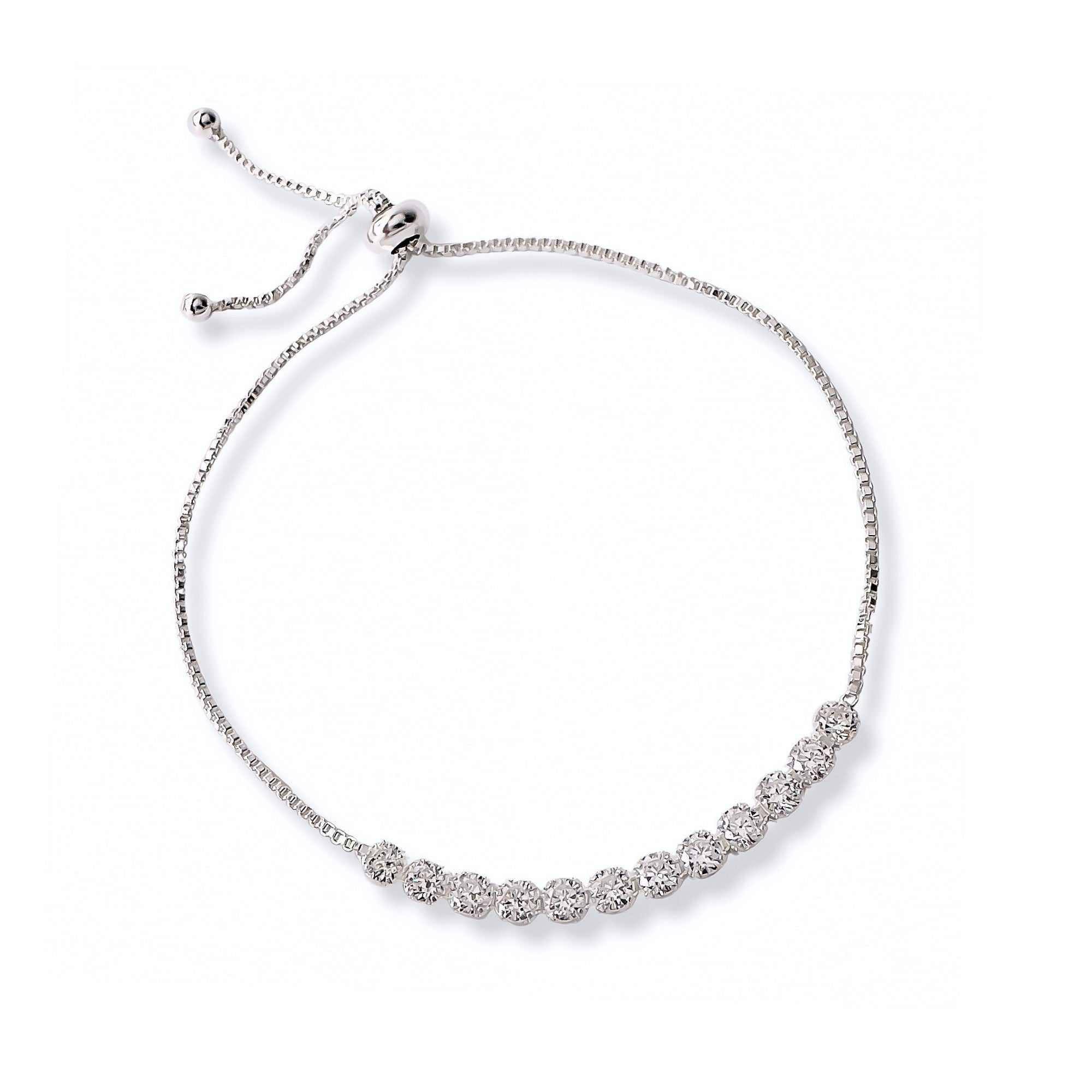 pulsera modelo tennis con cristales y sistema regulable elaborada en plata 925 de AMBAR joyería