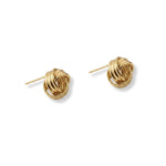 Aretes de lado tipo topo de plata de ley 925 con enchape de oro 18k en diseño de nudo texturado