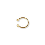Ear cuff de oro laminado, diseño minimalista de doble bolita/esfera lisa en los extremos, accesorio sin perforación.