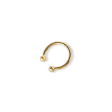 Ear cuff de oro laminado, diseño minimalista de doble bolita/esfera lisa en los extremos, accesorio sin perforación.