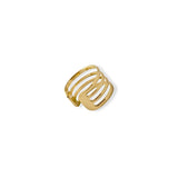 Ear cuff ancho de oro laminado con diseño lineal de múltiples bandas, accesorio sin perforación.
