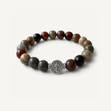 Pulsera San Benito Grand Jaspe con piedra jaspe natural de 10 mm y dije de San Benito en plata 950.