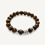Pulsera Element Grand para hombre con piedra natural Ojo de Tigre de 10 mm y accesorios de acero inoxidable de joyería.