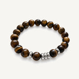 Pulsera Element Grand para hombre con piedra natural Ojo de Tigre de 10 mm y accesorios de acero inoxidable de joyería.